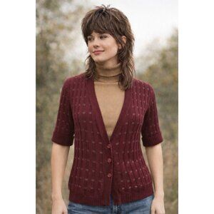Vintage 1970s Sweater Bee by Banff Womens Cardigan Sz Medium Burgundy Ribbed